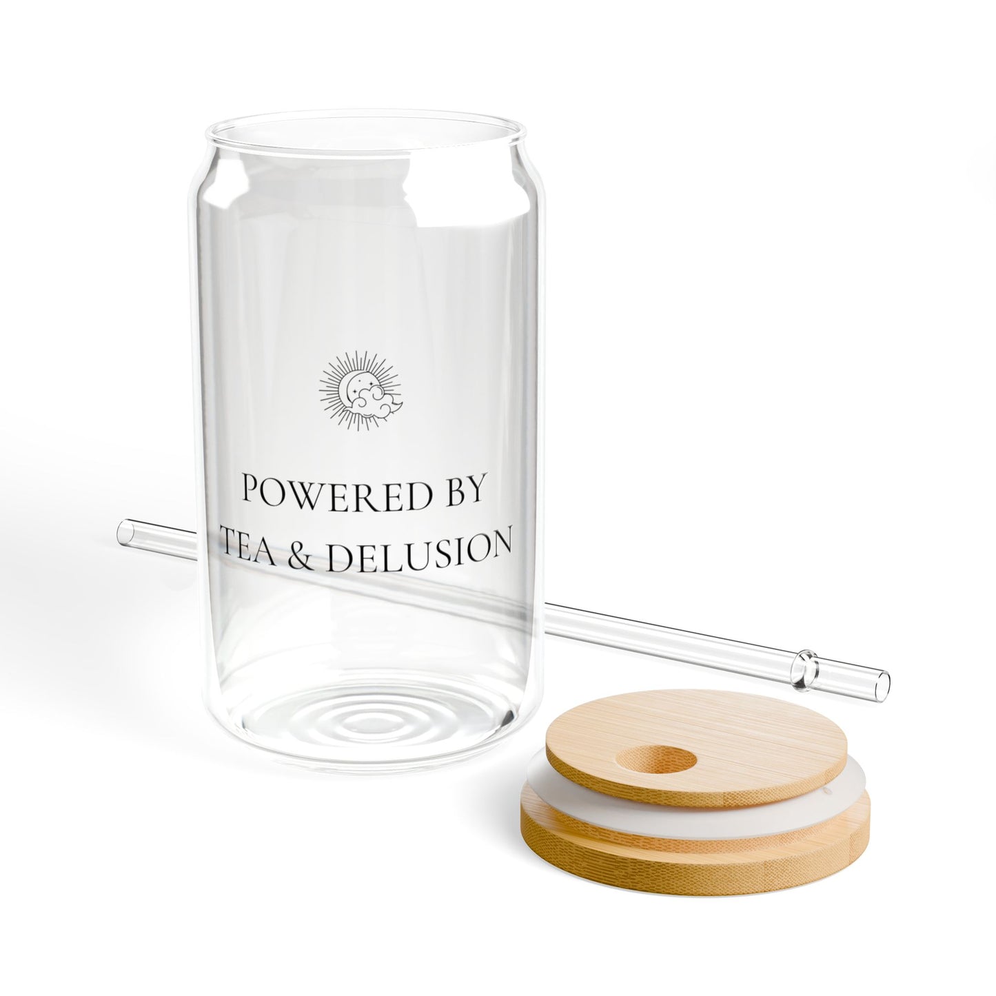 Powered by Tea & Delusion :: 16 oz Tumbler with Bamboo Lid & Straw