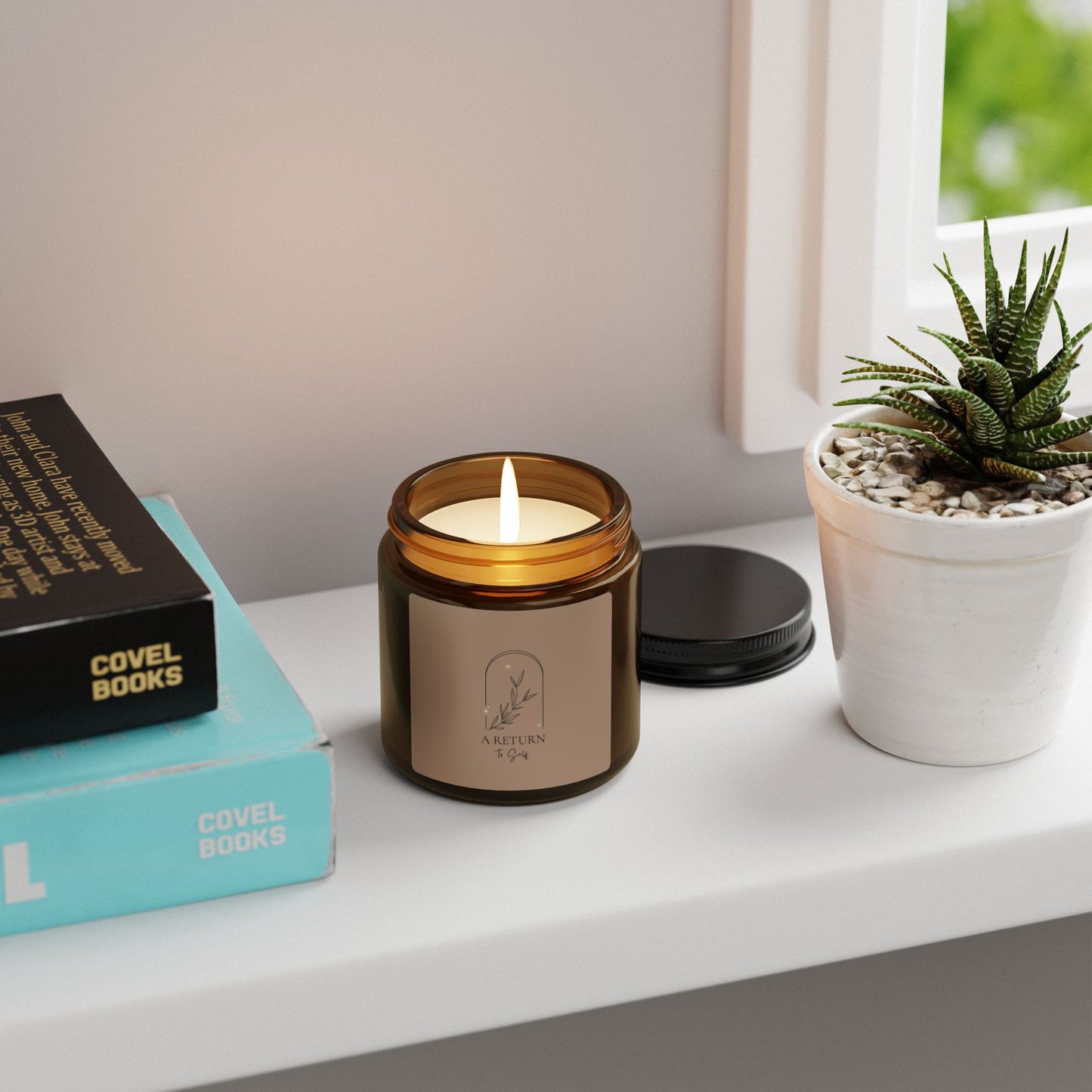 A Return to Self Scented Soy Candle — Amber Jar with Warm Beige Color Label