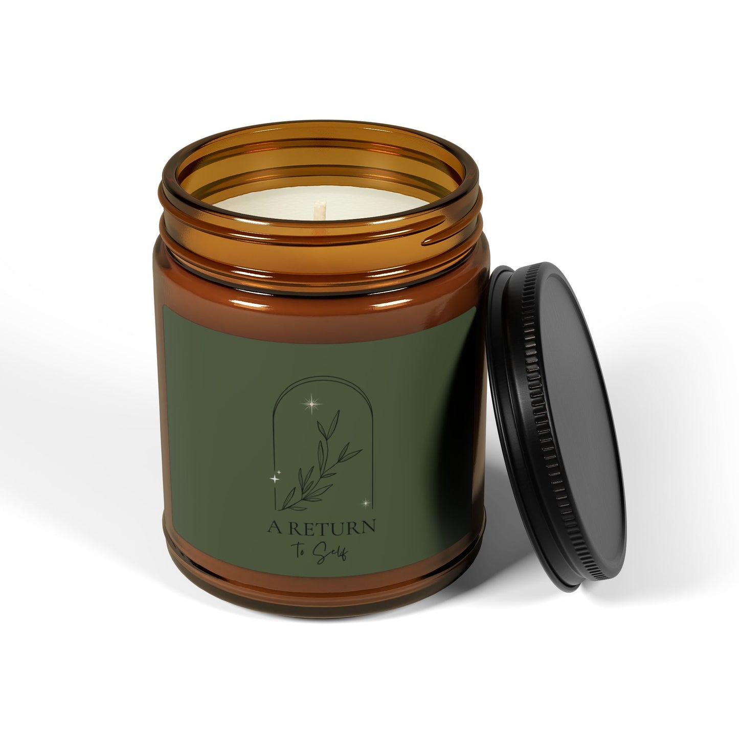 A Return to Self Scented Soy Candle — Amber Jar with Forest Green Label