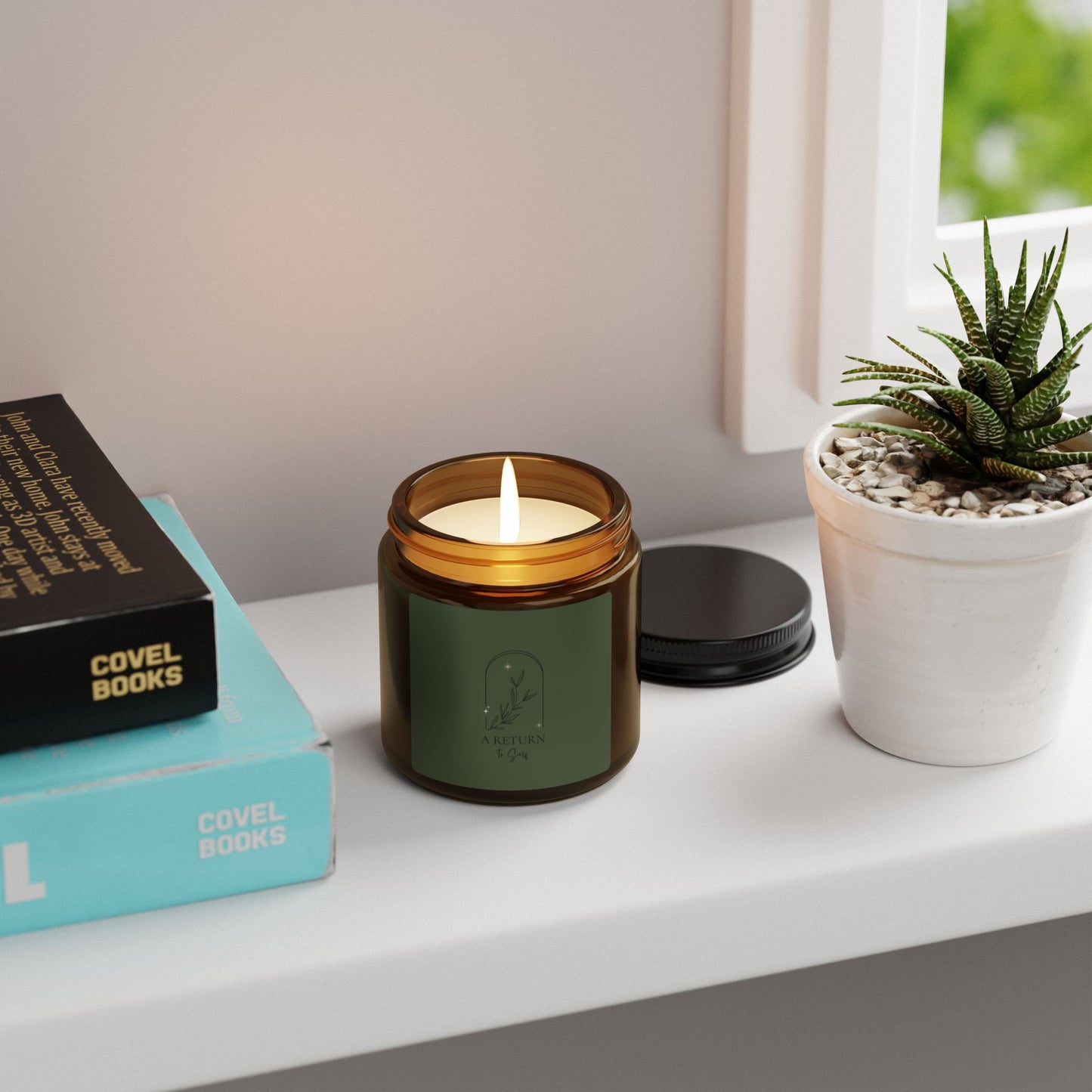 A Return to Self Scented Soy Candle — Amber Jar with Forest Green Label