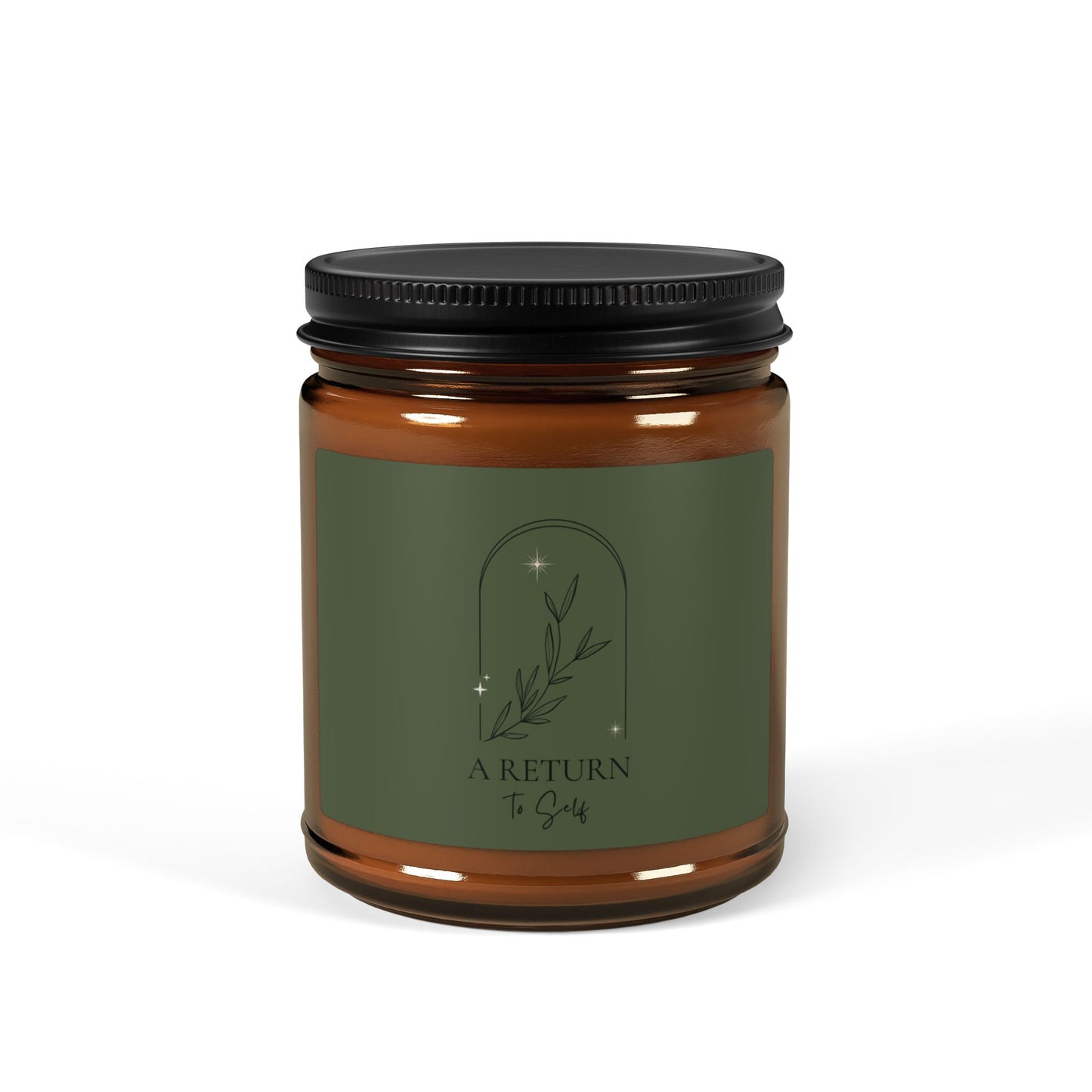 A Return to Self Scented Soy Candle — Amber Jar with Forest Green Label