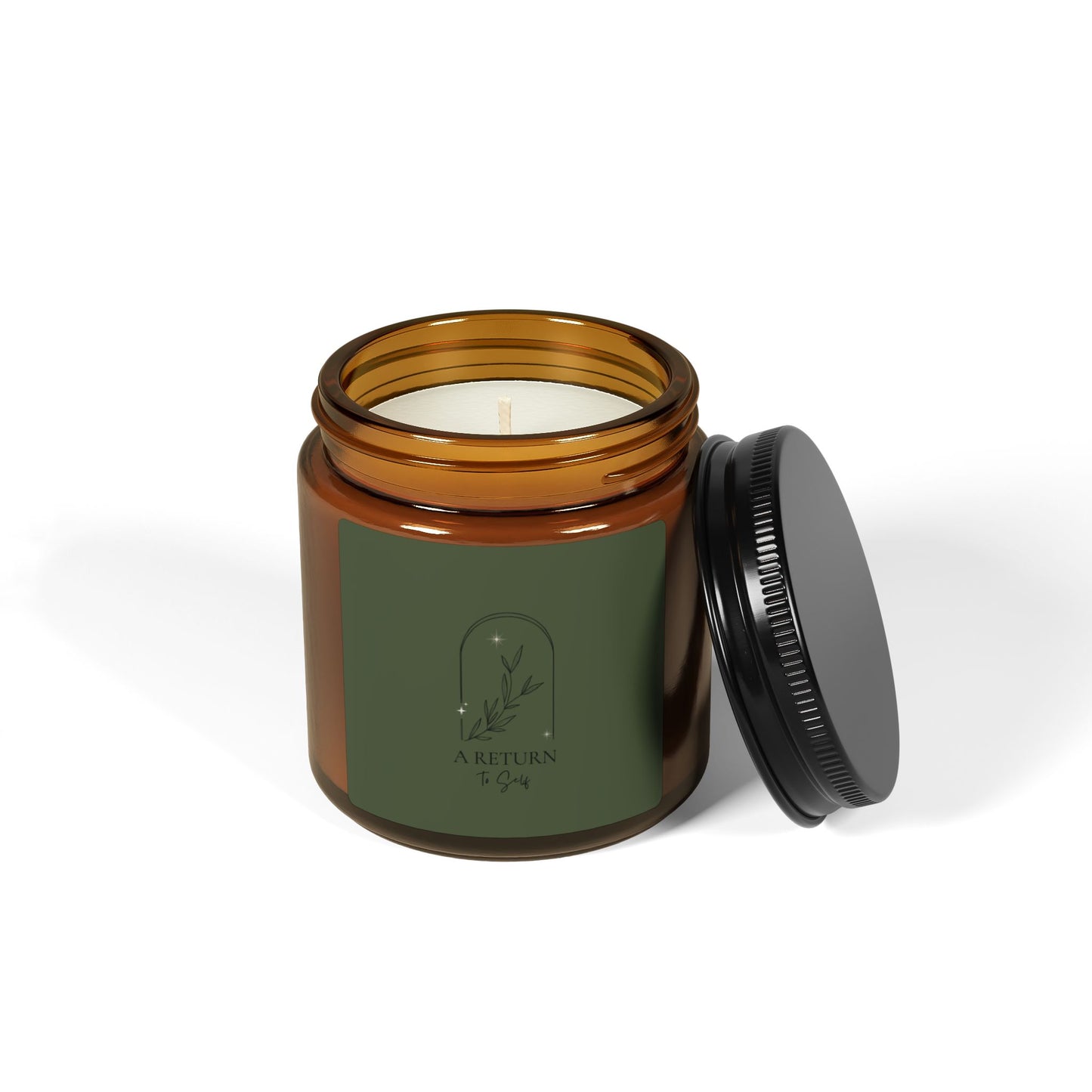 A Return to Self Scented Soy Candle — Amber Jar with Forest Green Label