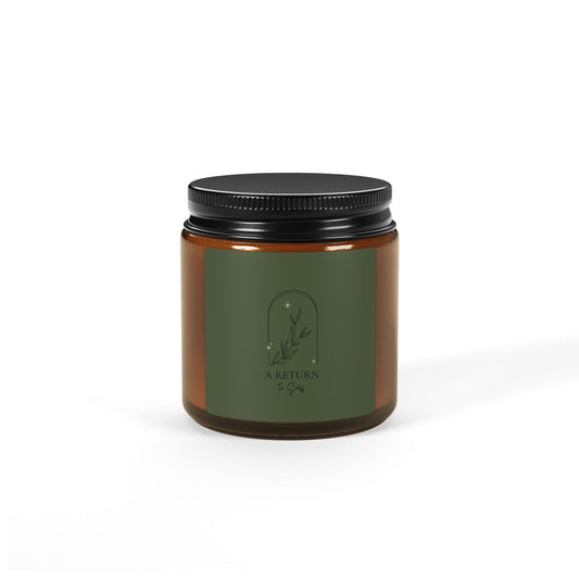 A Return to Self Scented Soy Candle — Amber Jar with Forest Green Label