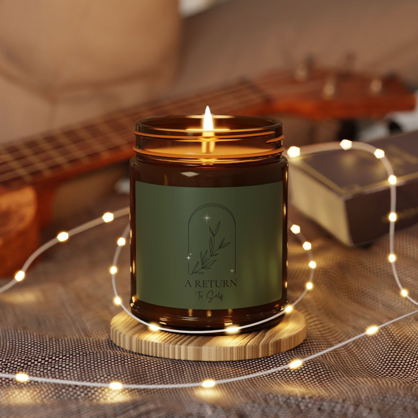 A Return to Self Scented Soy Candle — Amber Jar with Forest Green Label