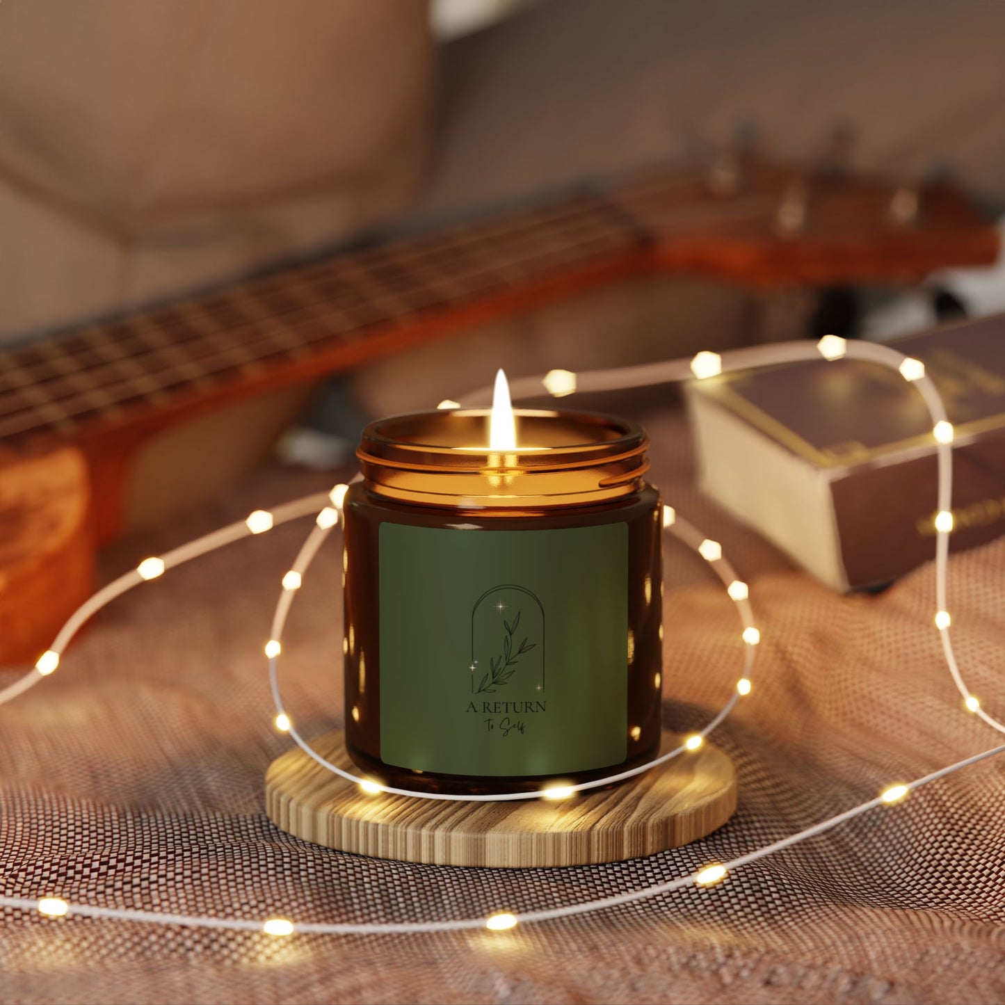 A Return to Self Scented Soy Candle — Amber Jar with Forest Green Label