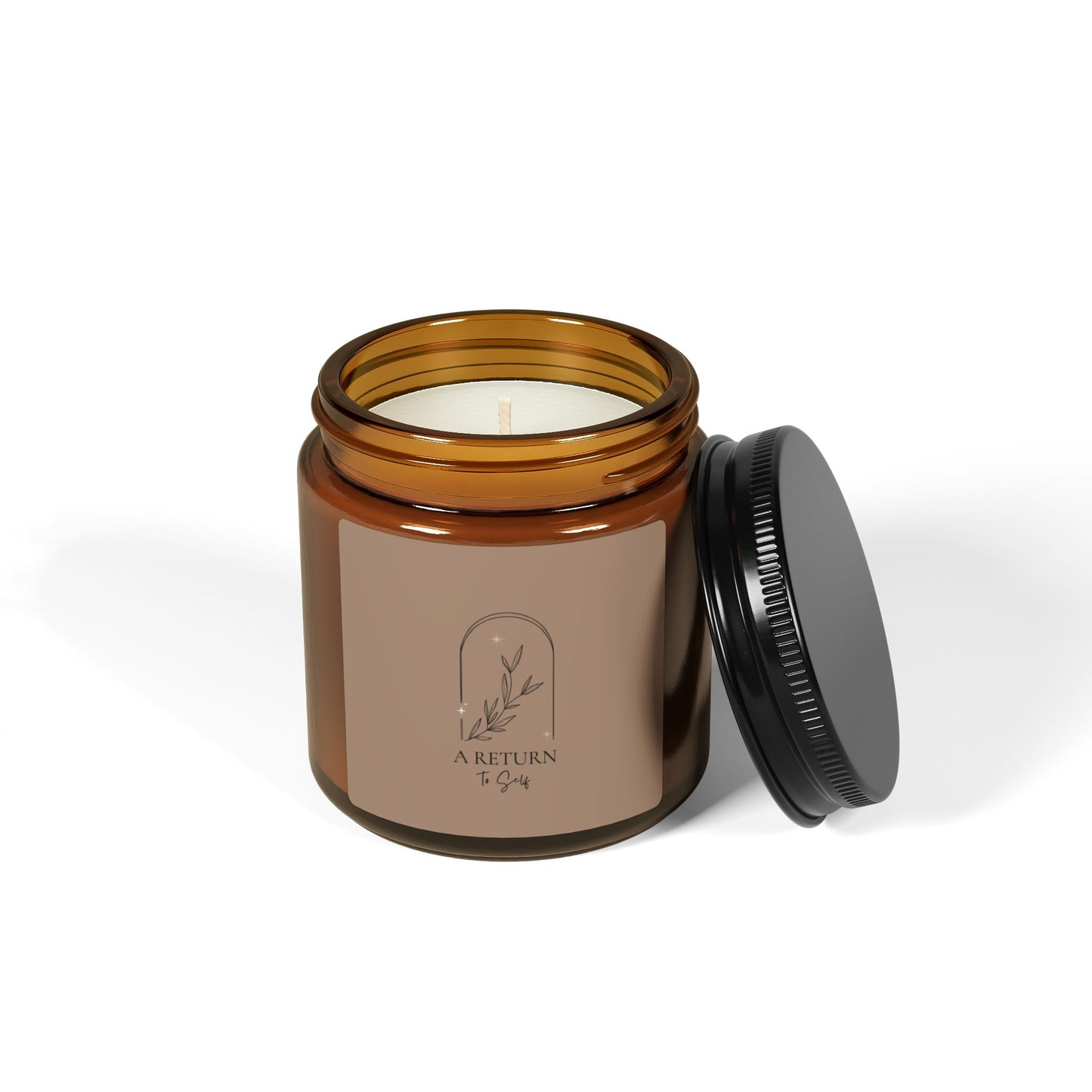 A Return to Self Scented Soy Candle — Amber Jar with Warm Beige Color Label