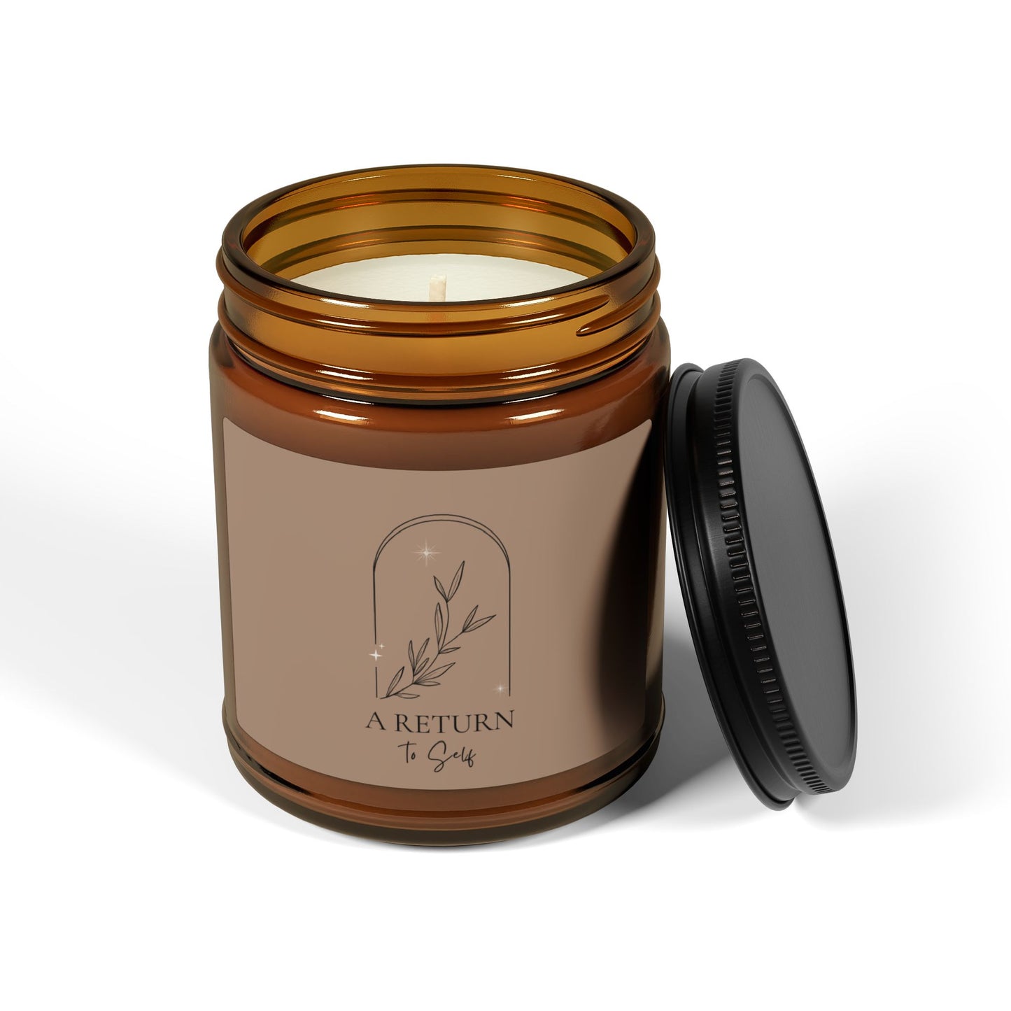 A Return to Self Scented Soy Candle — Amber Jar with Warm Beige Color Label