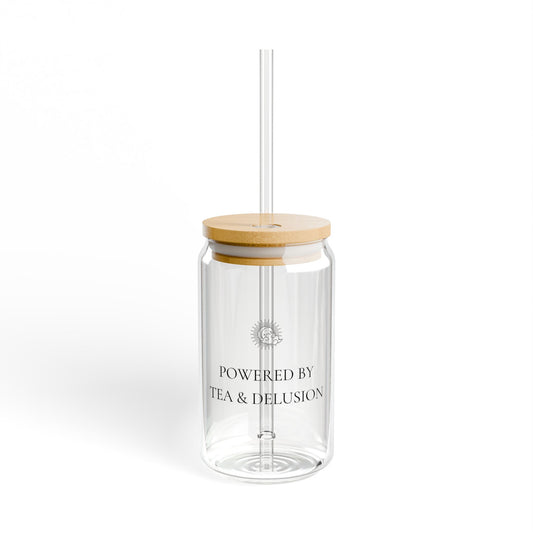 Powered by Tea & Delusion :: 16 oz Tumbler with Bamboo Lid & Straw