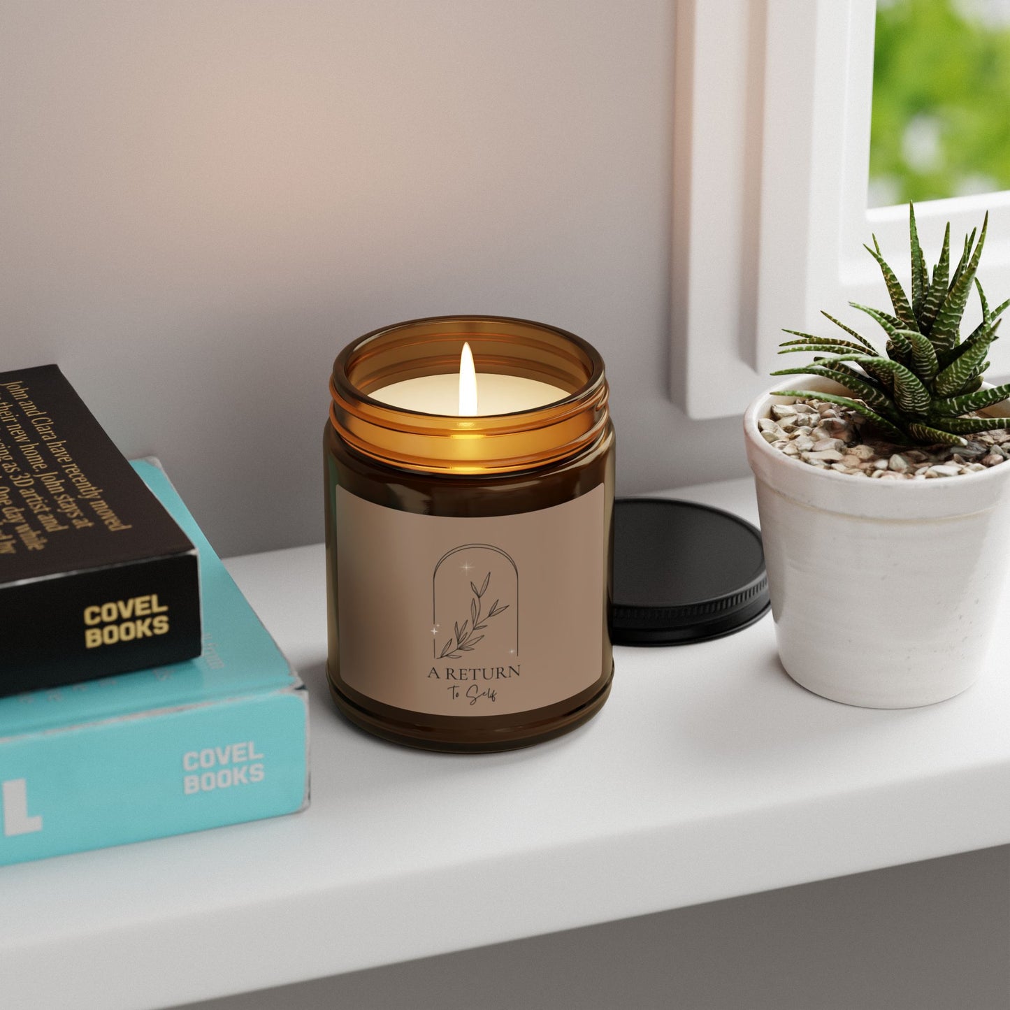 A Return to Self Scented Soy Candle — Amber Jar with Warm Beige Color Label